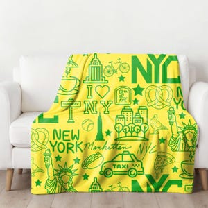 Cozy NYC Sherpa Fleece Blanket, new york city blanket, new york home decor, city scape throw, trendy Brooklyn gift, I love NYC, big apple