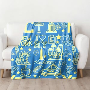 Cozy NYC Sherpa Fleece Blanket, New York City throw blanket, NYC home decor, the big apple souvenir, Brooklyn blanket, New York lover gift