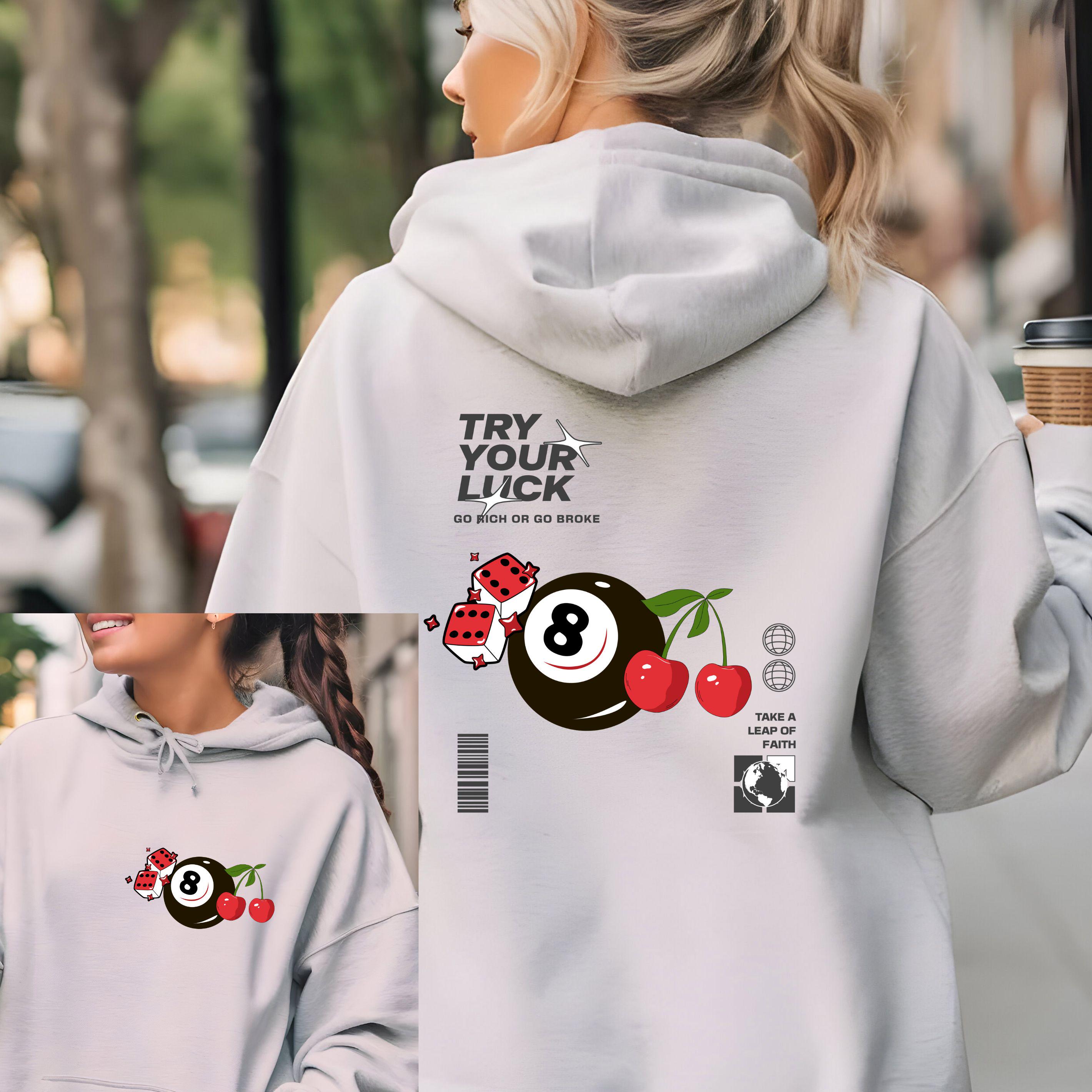 Try Your Luck Hooded Sweatshirt, 8 Ball Cherries Dice Hoodie