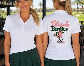 Thanksgiving golf polo, women's golfing league matching shirts, fall tournament outfit, blessed birdies golfer top, gift golf lovers