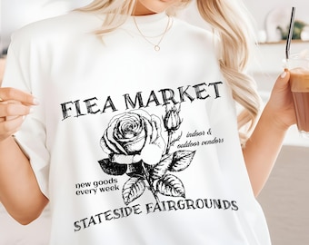 Flea Market graphic tee, distressed floral tshirt, trendy bohemian tee, boho floral tee, hippie clothes, vintage wash flower market tee