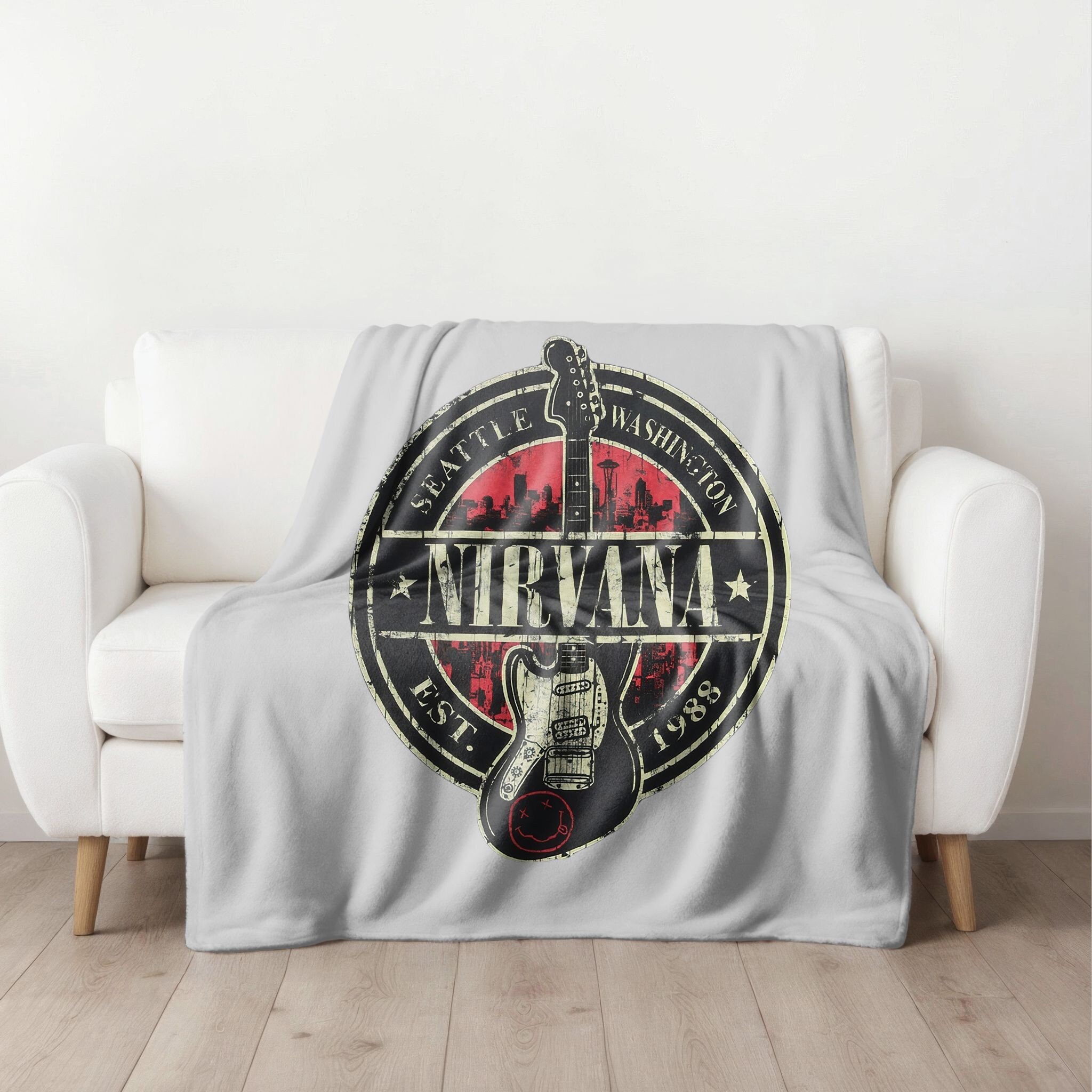 Retro Nirvana Cozy Blanket, Nostalgic Kurt Cobain Gift, Grunge Rock Band Blanket, Nirvana Band