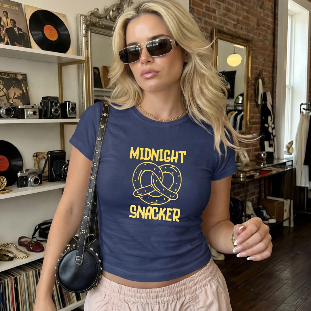 Snacker Tops Midnight Snacker Baby Tee, Y2k Aesthetic Pretzel Crop Top, Foodie Gift ...