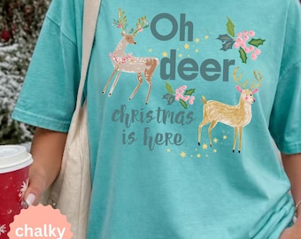 Scandinavian Christmas shirt, whimsy oh deer tee, whimsical holiday top, cozy winter club apparel, oh what fun gift, merry and bright