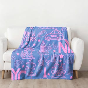 Cozy NYC Sherpa Fleece Blanket, New York City Decor, Comfortable Throw, Travel to NYC souvenir, vibrant colorful home decor, cityscape throw