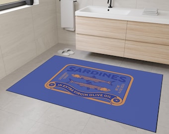Vintage Sardines Floor Mat, Tinned fish Kitchen Rug, Fisherman core Home Decor, Maritime living, Durable indoor outdoor Entryway Mat
