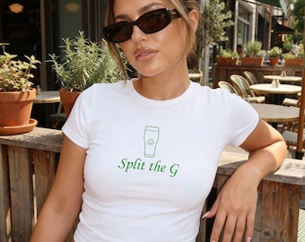 Split the G baby tee, y2k aesthetic Irish Beer crop top, trendy party girl outfit, green bar crawl shirt, kiss me, lucky girl, lucky charms