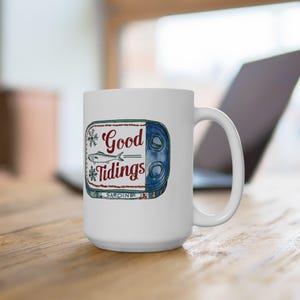 Sardines coffee mug, tinned fish ceramic mug, trendy Christmas gift, funny holiday home decor, fisherman core aesthetic kitchen accessory