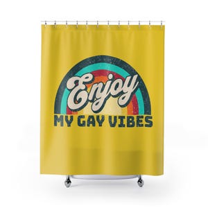 Enjoy My Gay Vibes Shower Curtain, Retro pride Rainbow Bathroom, trendy lesbian house warming gift, LGBTQ home decor, queer friend present image 2