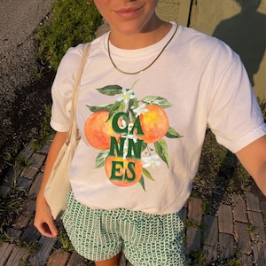 Cannes France graphic tee, citrus fruit shirt, trendy summer apparel, oranges shirt, preppy French Riviera clothing, travel to France gift