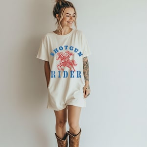 Shotgun Rider Graphic Tee, distressed cowgirl shirt, trendy midwestern aesthetic apparel. lets go girls, ride or die tee, rodeo club tee