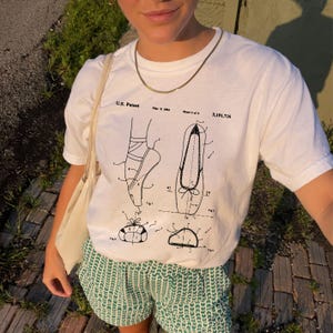 Vintage pointe shoe patent graphic tee, ballet dancer shirt, ballerina apparel, dance recital gift, trendy dance wear, balletcore clothing