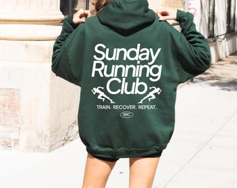 Sunday Running Club Hoodie, back print run club sweatshirt, marathon training apparel, pinterest aesthetic weekend vibes outfit, runner gift