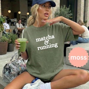 matcha & running T-shirt, weekend run club tee, marathon training apparel, trendy race day top, gym clothes, runner gift, workout outfit