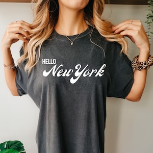 Koszulka Hello New York, koszulka dla miłośników Nowego Jorku, prezent dla Big Apple, odzież I love New York, koszulka New York City, modne ubrania w stylu uniwersyteckim