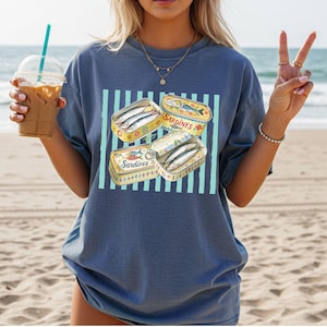 Vintage Sardines Graphic tee, tinned fish shirt, fisherman core tshirt, aesthetic summer apparel, beach vacation clothing, island luxe tee