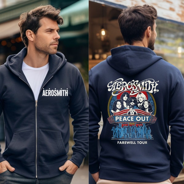 retro Aerosmith zip up hooded sweatshirt, nostalgic rock and roll band fan hoodie, farewell tour shirt, concert tour music clothing gift