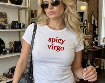 spicy virgo baby tee, y2k aesthetic zodiac sign crop top, birthday party outfit, astrology shirt, trendy gift for her, horoscope tshirt