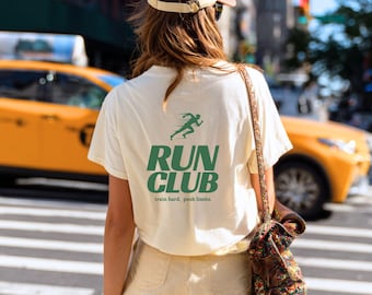 Camiseta del club de corredores, camiseta de running con estampado en la espalda, camisetas para grupos de entrenamiento de maratón, top para el día de la carrera, regalo moderno para corredores, atuendo para el fin de semana, día de descanso