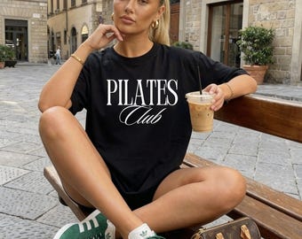 Pilates club tee, minimalist style pilates shirt, trendy reformer lover gift, pinterest aesthetic weekend vibes outfit, fitness athleisure
