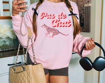 Pas de Chat graphic sweatshirt, ballet dancer shirt, trendy ballerina gift, retro aesthetic tiger outfit, barre rehearsal clothing, oh plies