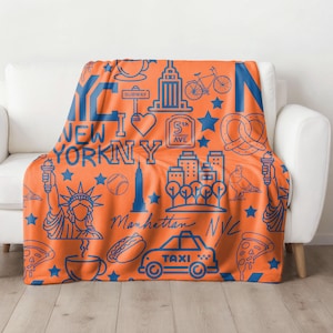 NYC Sherpa Fleece Blanket - Cozy Travel Throw, New York City Souvenir, warm cozy winter blanket, Home Decor, Comfy Blanket, brooklyn gift