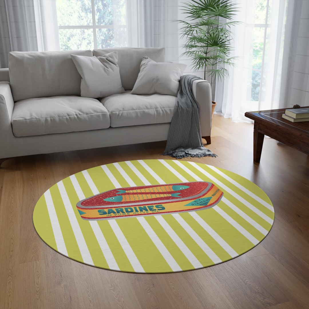 Vintage Sardine Can Round Rug, Fisherman Core Home Decor, Fish Area Rug ...