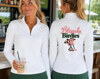 Thanksgiving Golf Quarter zip, blessed birdies golfer top, fall tournament outfit, ladies golfing league matching shirts, gift golf lovers