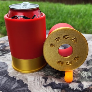 Red and Green - 12oz - 3D printed 12 GA Shotgun casing  can cooler. Fits standard Coke, and beer cans.