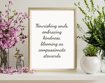 Vegan Inspirational Print: Nourishing Souls, Minimalist Art, Vegan Gift, (Digital Download)
