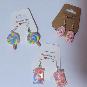 Hängeohrringe Ohrringe Geschenk Handmade Lolli Milchpäckchen Bonbon Geburtstag Party Süssigkeiten