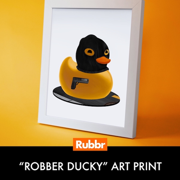 Robber Ducky, Art Print - Collectible Rubber Duck Illustration - Whimsical Home Decor Print