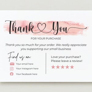 Pink Minimalist Thank You Card Canva Template