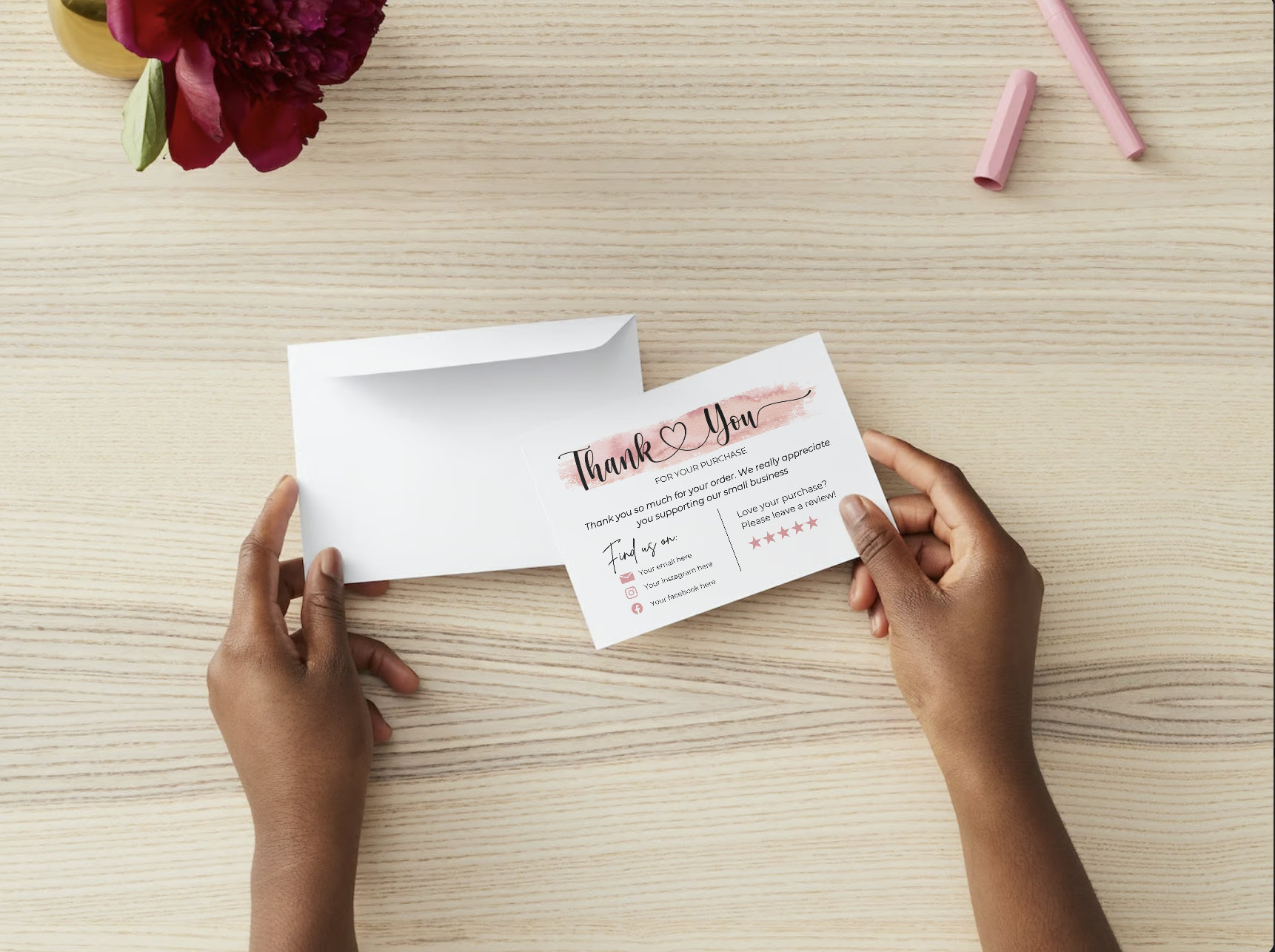 Pink Minimalist Thank You Card Canva Template - Etsy