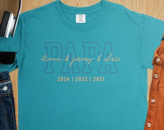 Personalized Dad Shirt Custom Papa Tee-Shirt With Children’s Names T-Shirt For Father's Day Gift For New Dad Est Tshirt Gift For Daddy Tees