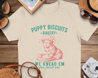 Welpen Kekse Bäckerei Shirt, süßes Hund T-Shirt, Vintage Grafik T-Shirt, lustiges Meme Backen Geschenk, Corgis Liebhaber Bäcker Tshirt, Doggy T-Shirt