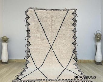 Alfombra Beni Ourain hecha a mano: alfombra bereber marroquí blanca, decoración bohemia