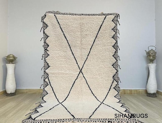 MOROCCAN RUG WHITE Beni Ourain Rug, Handmade Morrocan Rug, Authentic Berber Rug, Bohemian Style Rug For Living Room, Moroccan rug minimalist