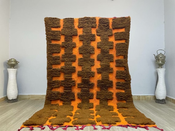 Authentic Morrocan Wool Area Rug With Brown Dots - Custom Beni Ourain Polka Dot Natural dotted Handmade Carpet - Berber Shag Custom Size Rug