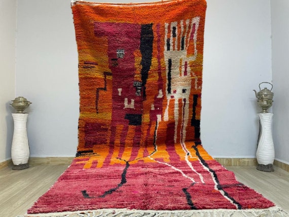 AMAZING ORANGE MOROCCAN Rug - Handmade Rug - Authentic Berber Rug - Bohemian Style Rug For Living Room .