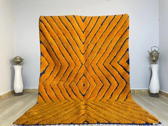 AMAZING MOROCCAN ORANGE Rug - Morrocan chekerboard Rug, Authentic Berber Rug, Bohemian Style Rug For Living Room.