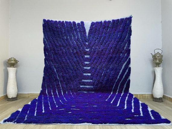 Steel Blue BENI OURAIN RUG, Custom Handwoven Moroccan rug, Handmade Striped Berber rug, Custom Fabulous Boujad Rug, Authentic Morrocan Rug