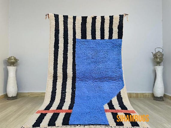Moroccan rug blue - Berber rug - Custom Morrocan rug - Beni ourain rug - Handmade rug - Abstract Wool rug - blue rug - moroccan blue rug