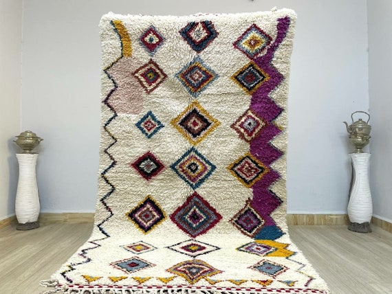 TUFTED BENIOURAIN RUG, Custom Rugs, Rugs for bedroom, Moroccan Rug, Blue and White Rug, Striped Rug, Wool Morrocan Rug, Handwoven Area Rugs