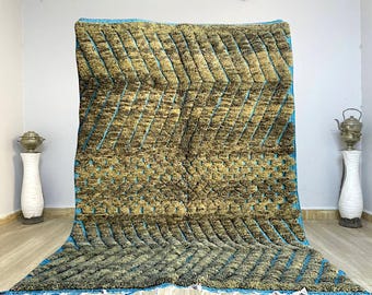 Handmade Beni Ourain Wool Rug: Green Checkered Moroccan Rug