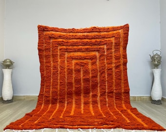 AMAZING ORANGE MOROCCAN Rug - Handmade Morrocan Rug, Authentic Berber Rug, Bohemian Style Rug For Living Room .