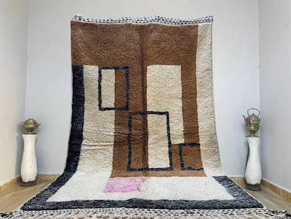 AMAZING BROWN and Pink MOROCCAN Rug - Beni ourain Handmade Morrocan Rug, Authentic Berber Rug, Bohemian Style Rug For Living Room .