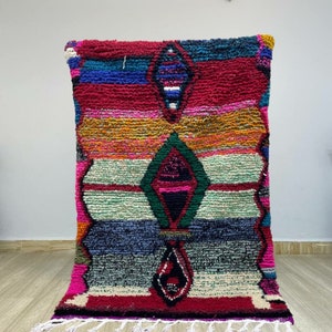 Artistic Custom Colorful Moroccan Rug, Handmade Rug, White Pink Rug, Moroccan Carpet, Beni Ourain Rug, Tribal Berber Rug, Authentic Carpet
