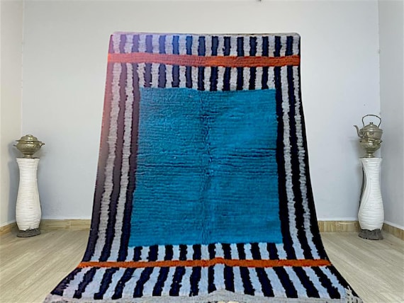 AMAZING MOROCCAN BLUE Rug, Berber rug,  Custom Moroccan rug,  Beni ourain rug, Handmade rug, Abstract Wool rug, blue rug , moroccan blue rug