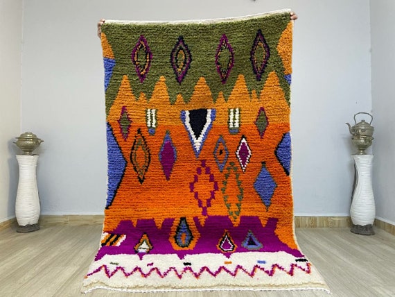 AMAZING MOROCCAN ORANGE Rug - Handmade Morrocan Rug, Authentic Berber Rug, Bohemian Style Rug For Living Room .